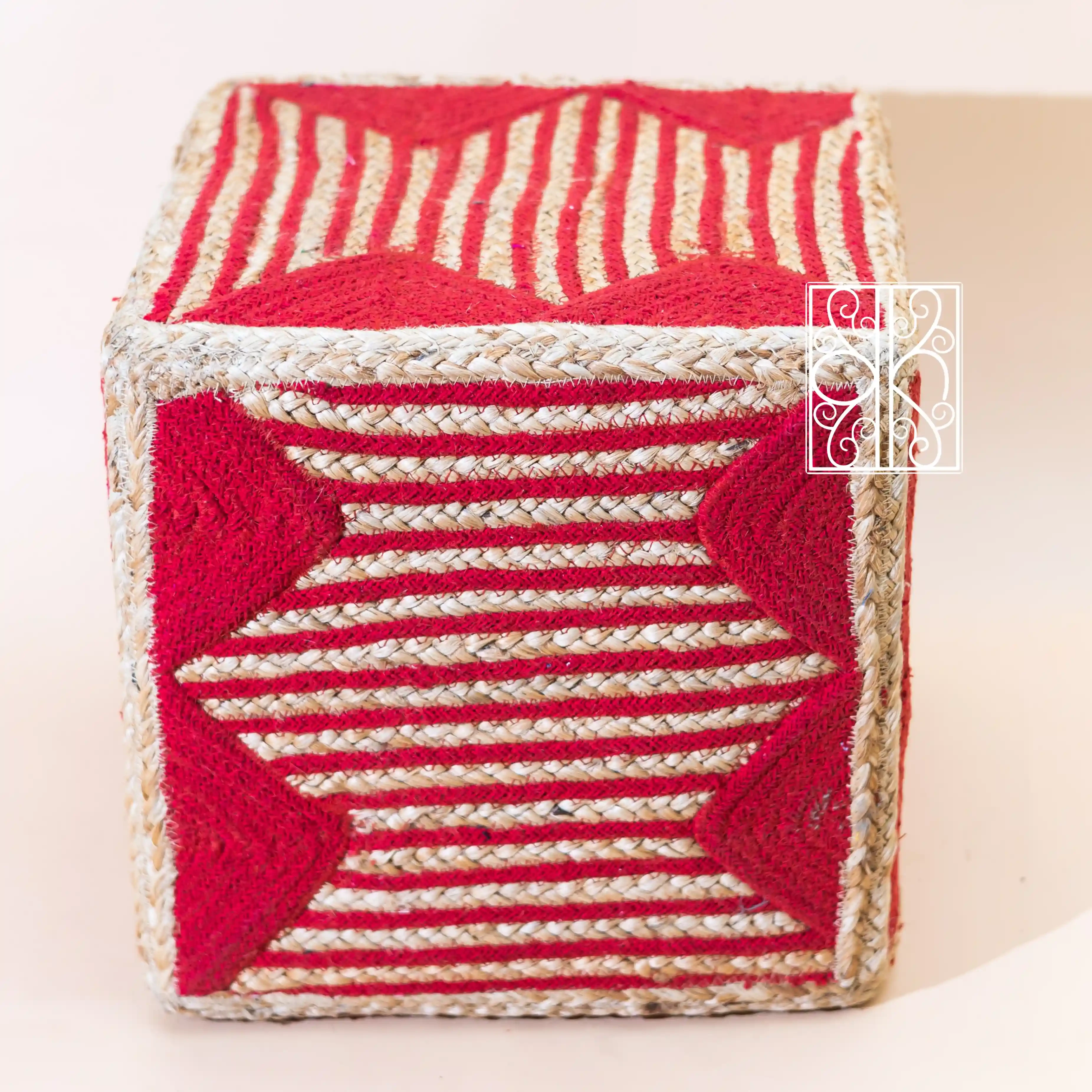 Handmade Jute and Cotton Pouffe