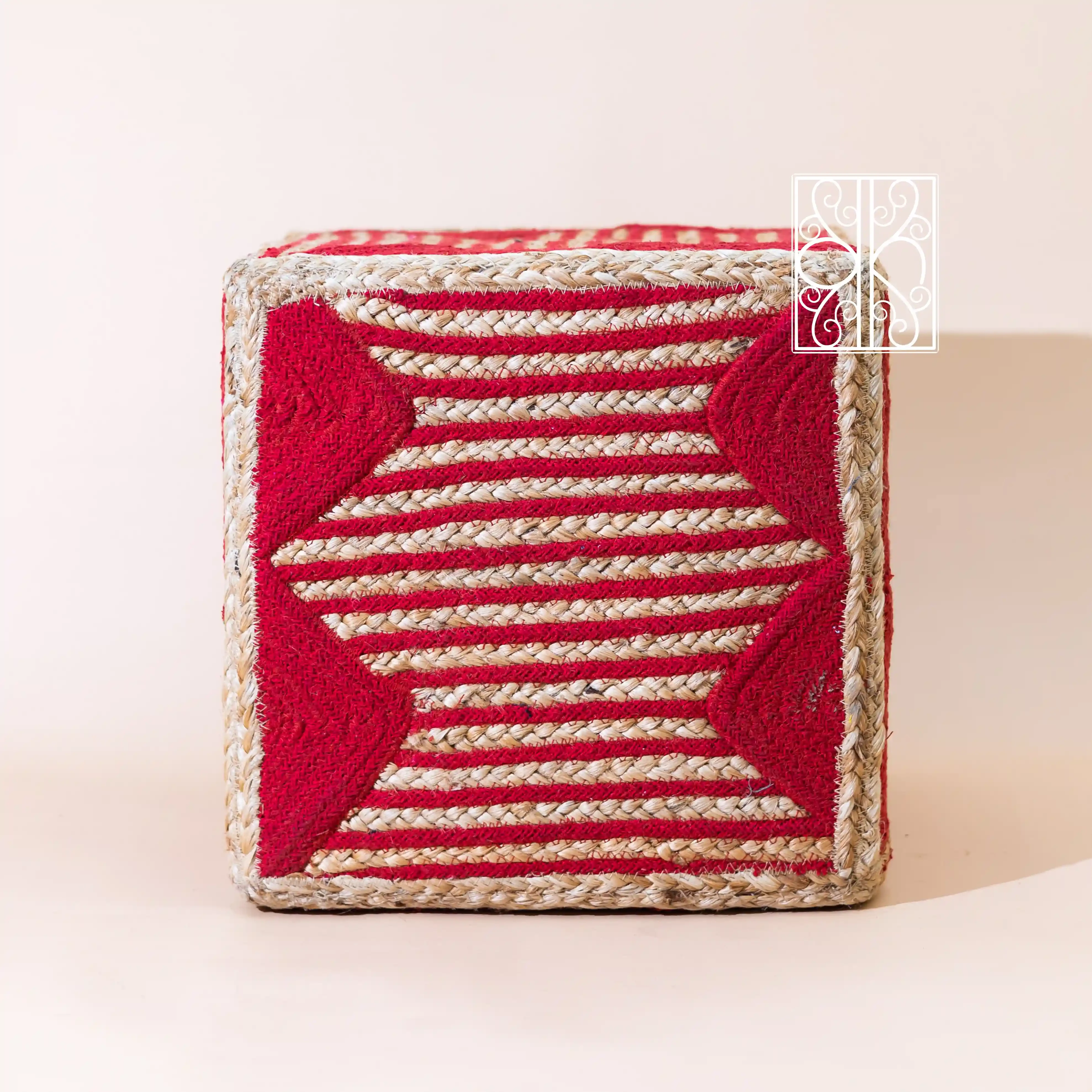 Handmade Jute and Cotton Pouffe
