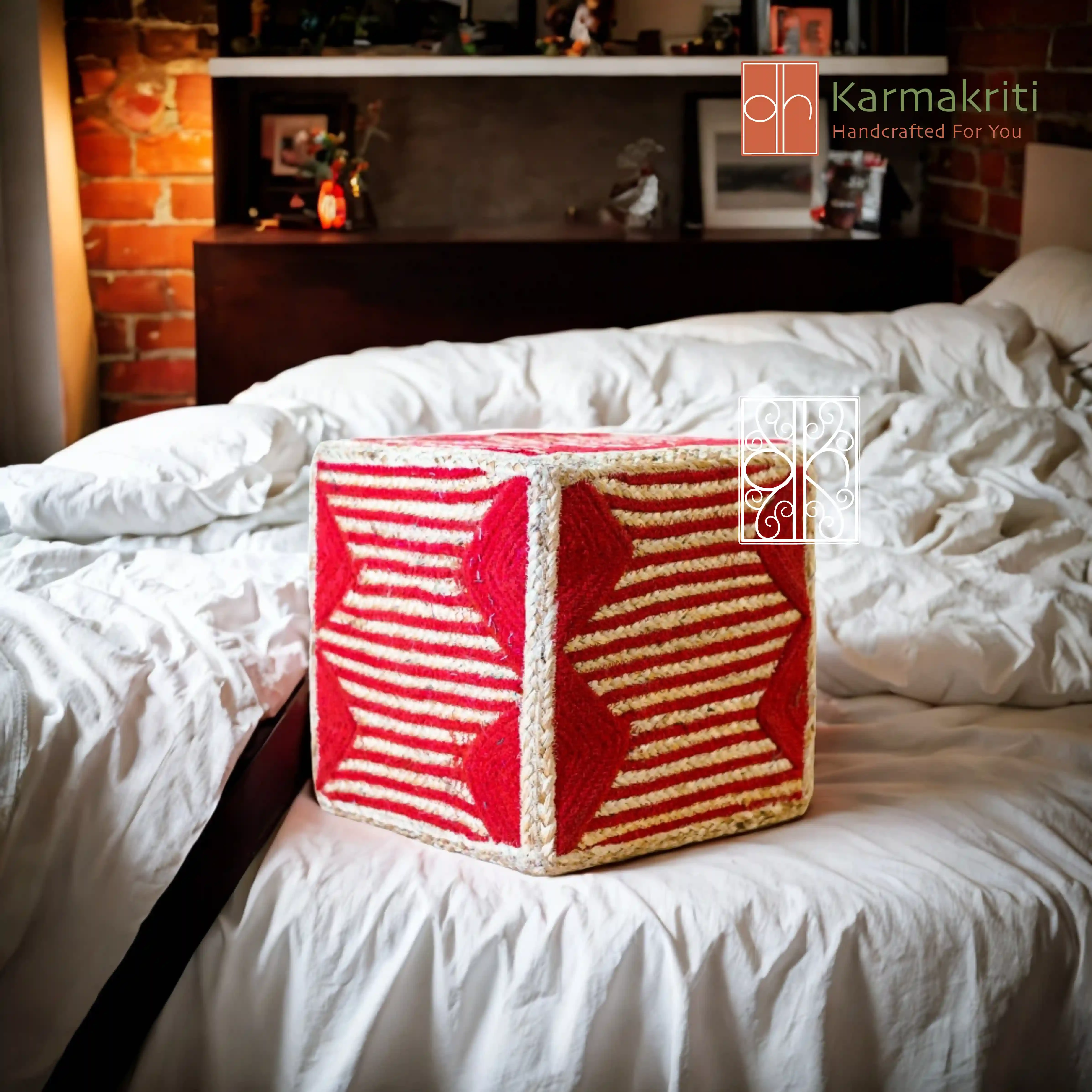Handmade Jute and Cotton Pouffe