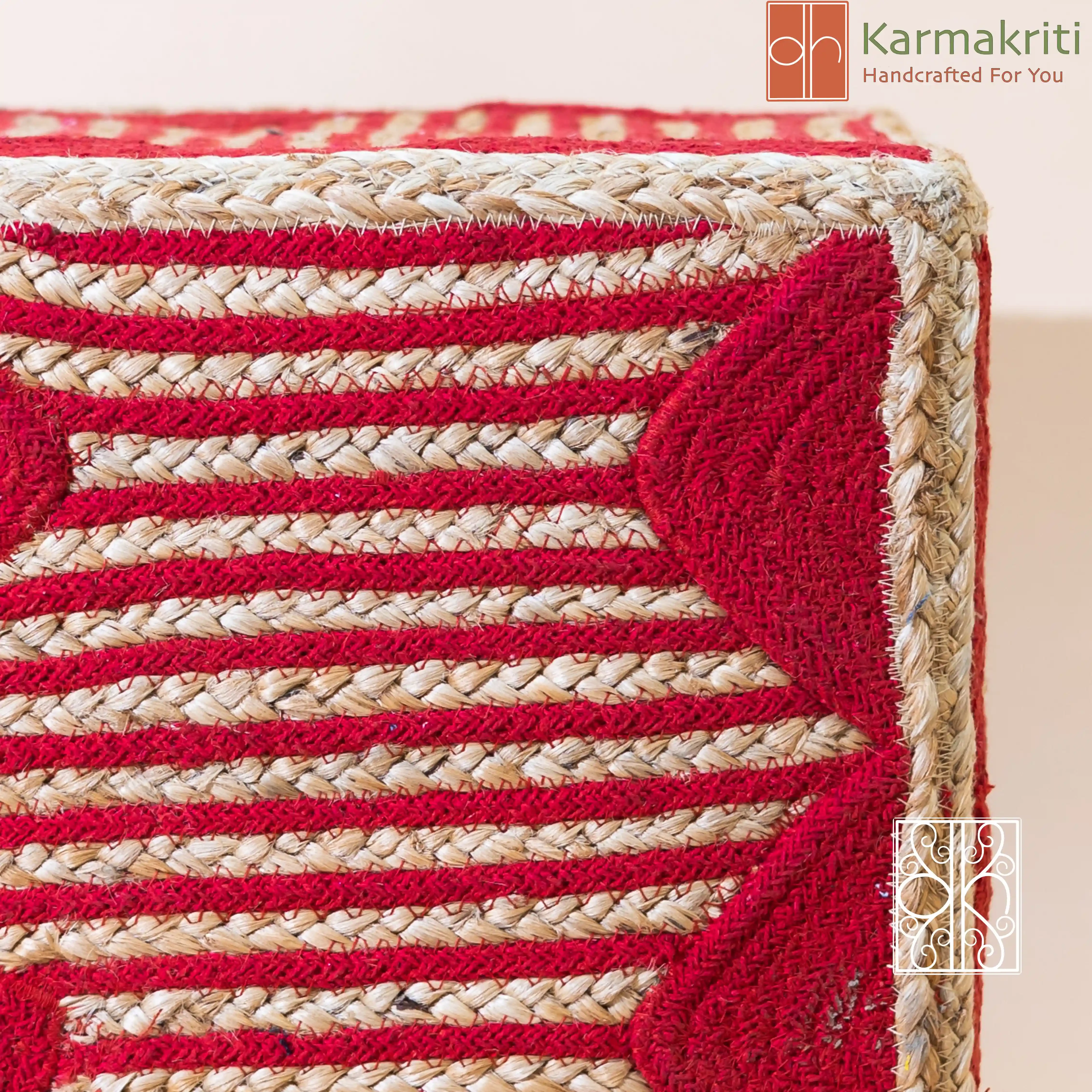 Handmade Jute and Cotton Pouffe