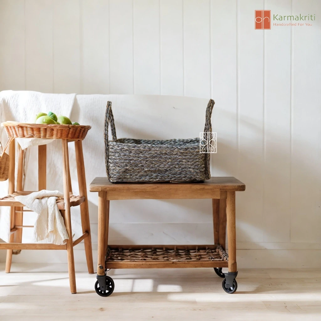 Buy Gray Seagrass Towel Basket - Cosmetics Organizer