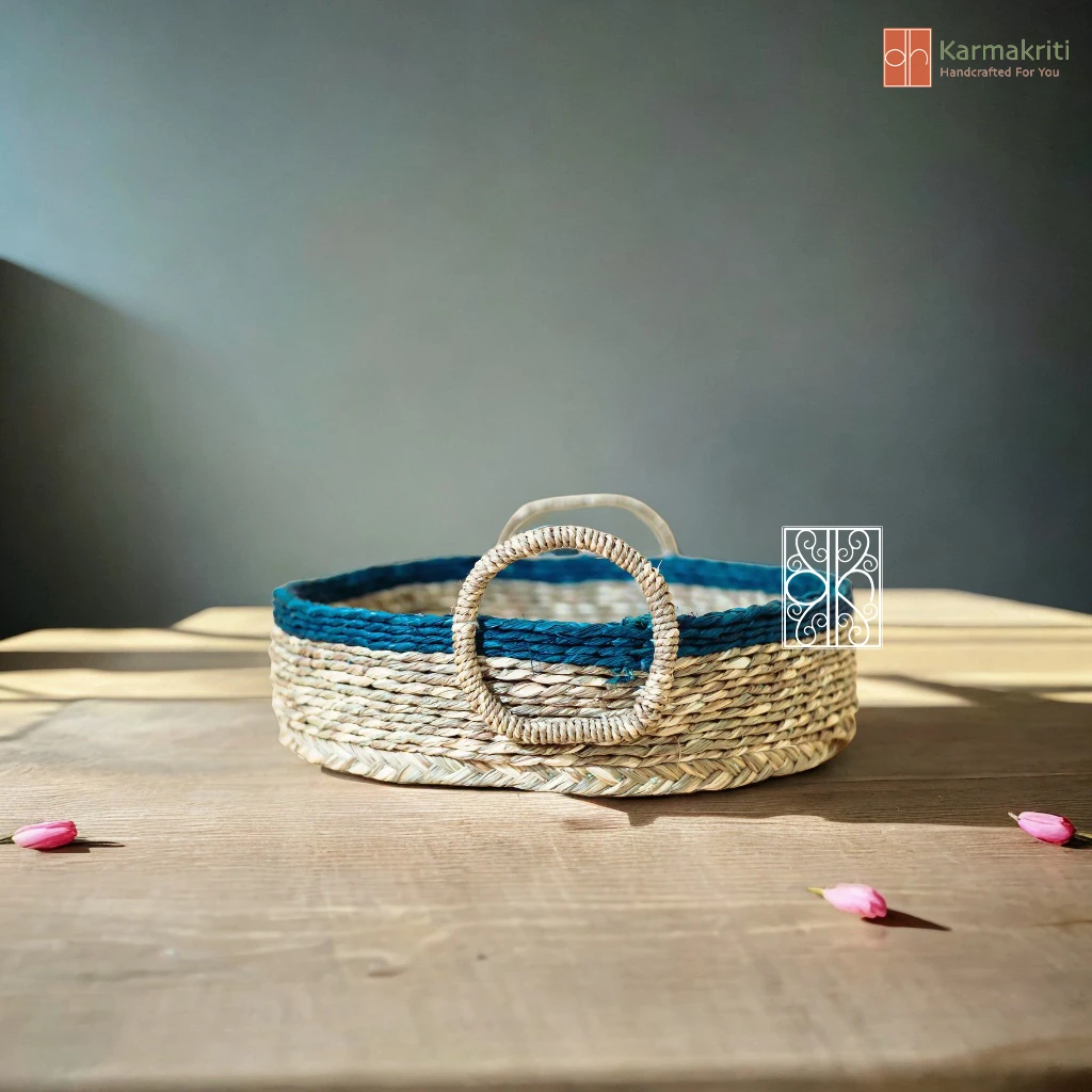 Buy White and Blue open wicker Basket - Dining Table Organizer