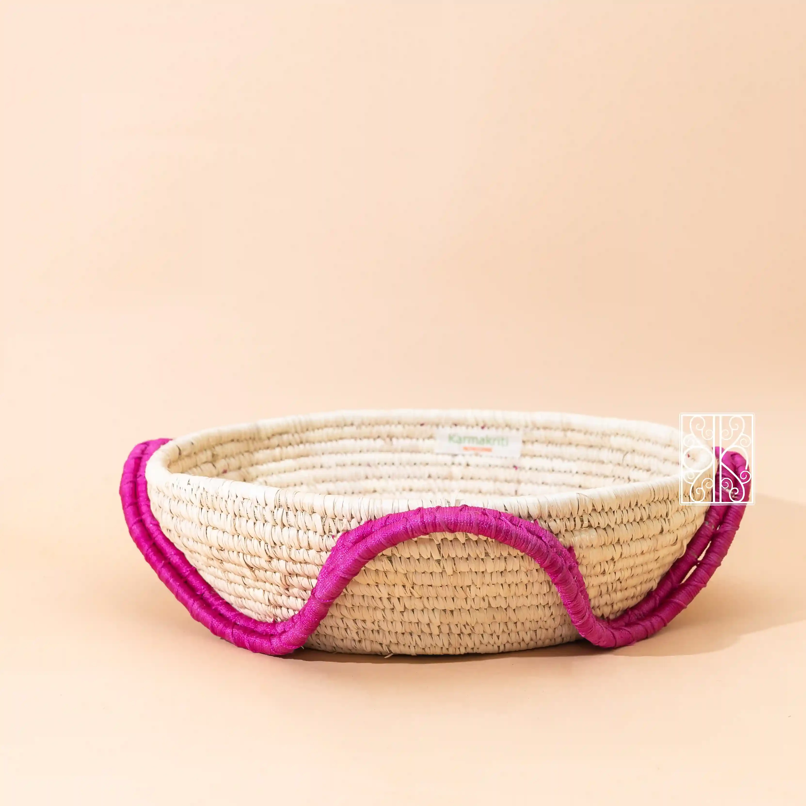 Buy Round wicker Coffee Table Organizer - Pink and natural