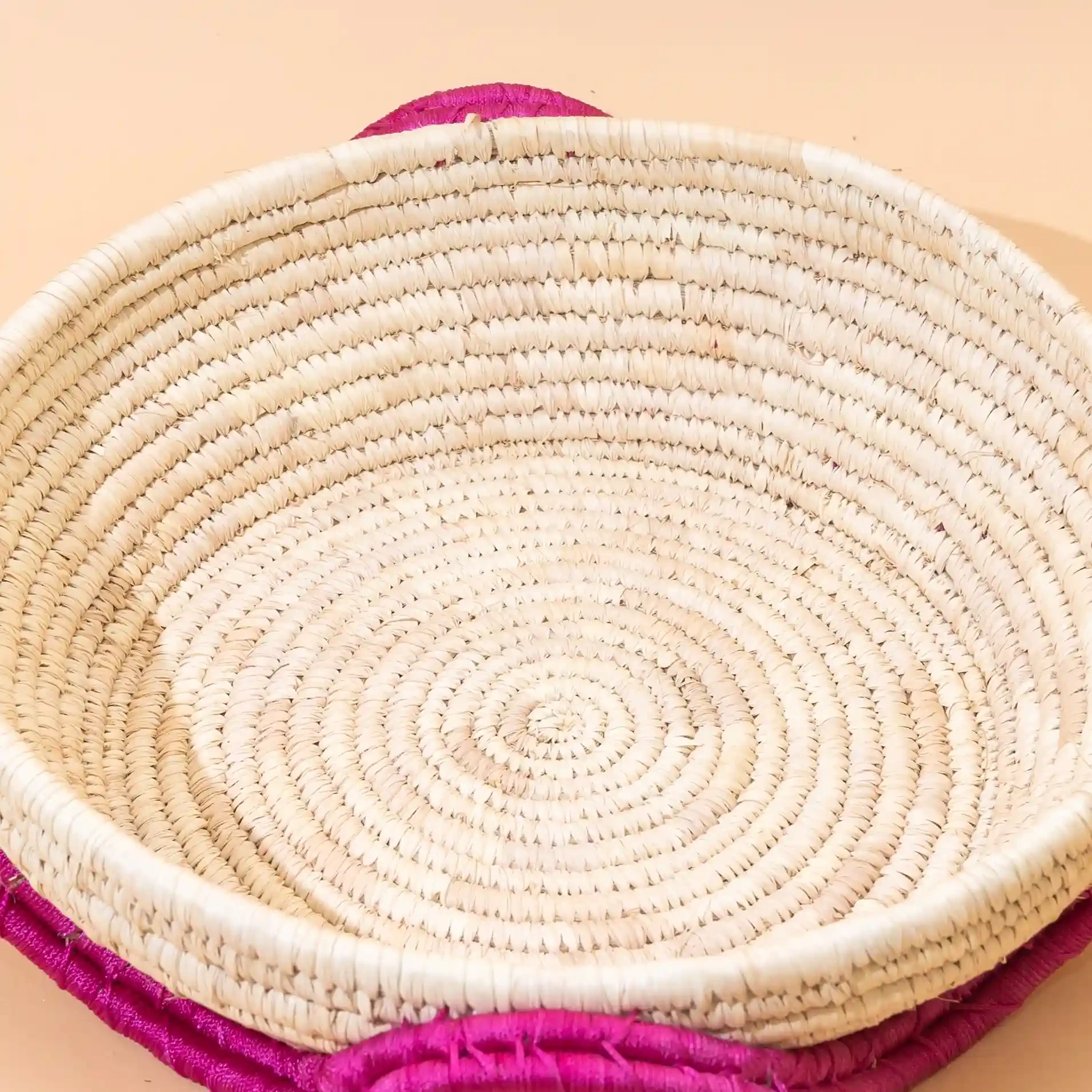 Buy Round wicker Coffee Table Organizer - Pink and natural